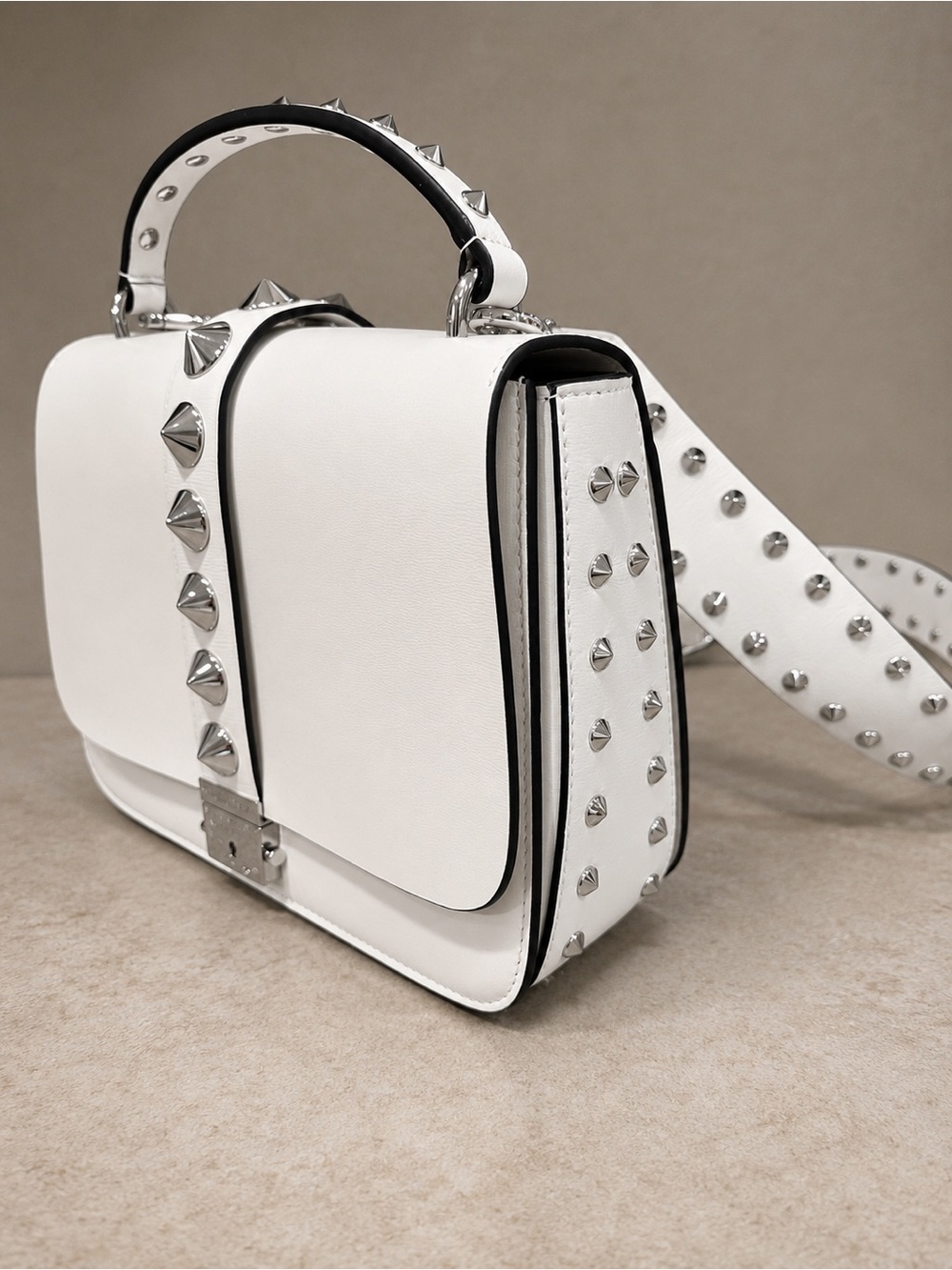 Michael Kors Collection. White Leather Studded Satchel Crossbody.